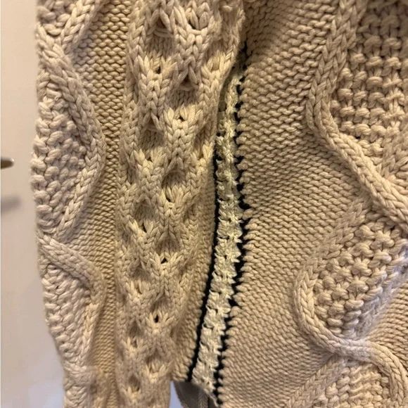 Tory Burch Isabel Black and Ivory Cable Knit Sweater, Size L - Picture 11 of 11